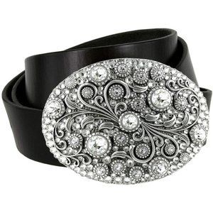 4'' x 3'' Men Genuine Leather Timeless Tranquility Rhinestone Floral Buckle